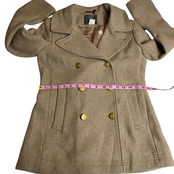 J. Crew Stadium Cloth Beige Pea Coat with Gold Buttons - Picture 9 of 11